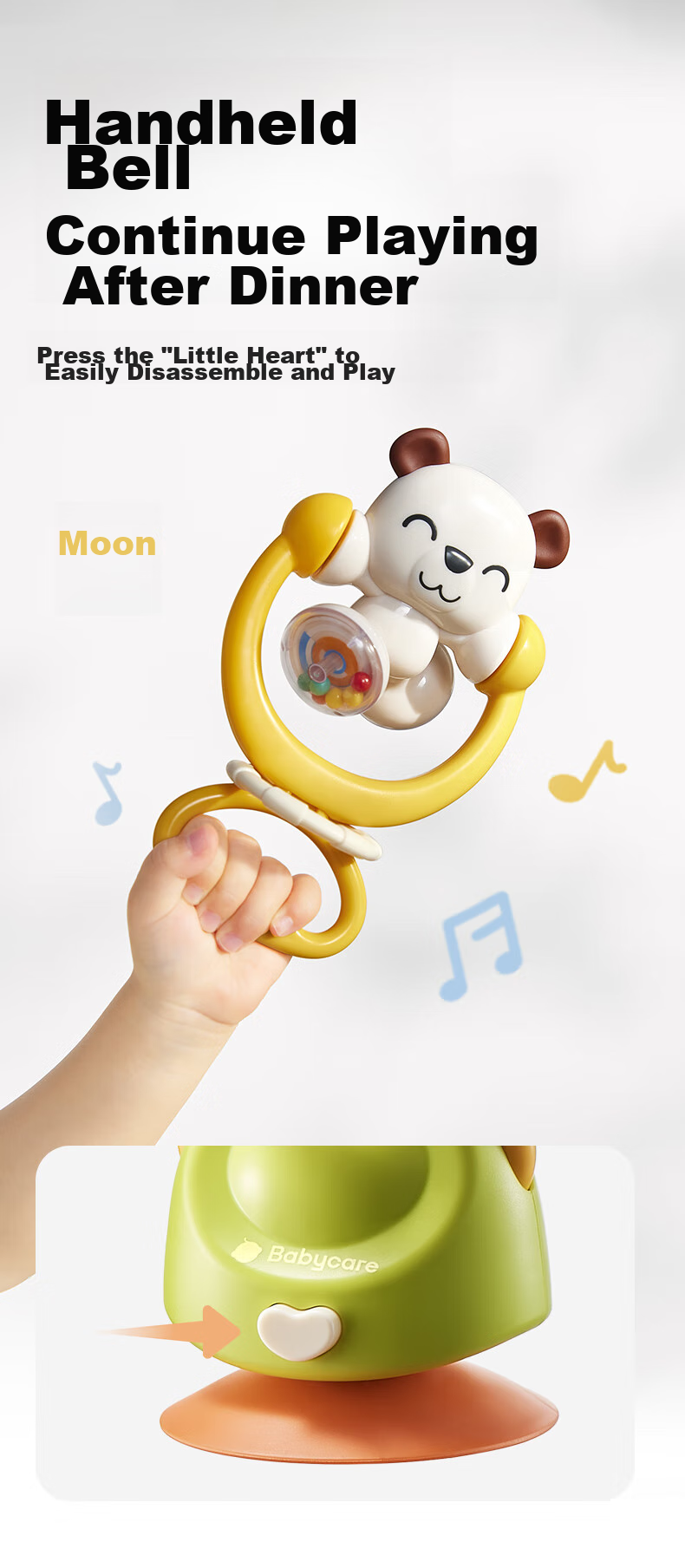 Babycare Bear Dining Table Rattle, Baby Toy, Newborn Full Moon Festival Gift, Comforting Hand Rattle, Yellow And White Color 3