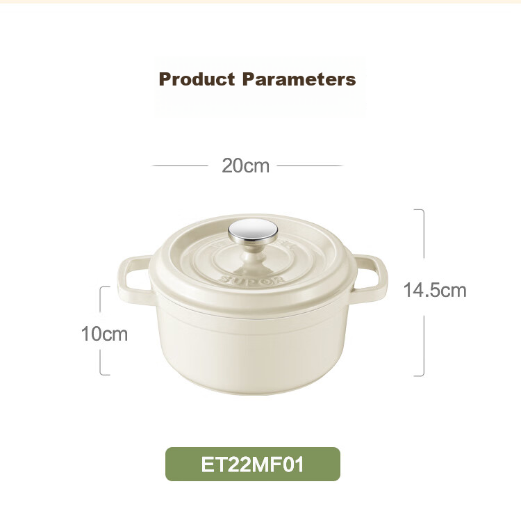 SUPOR Enamel Cast Iron Pot, 24cm Soup Pot, Stew Pot, Tea White, ET24MF01-C 16