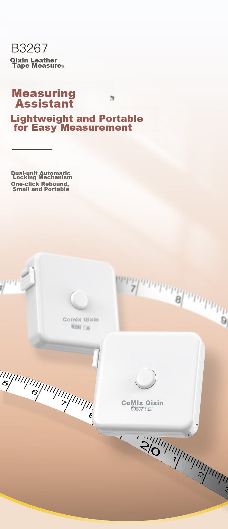 COMIX Tape Measure 1.5m Automatic Card Slot Flexible Ruler for Body Measurements, Clothing Measurement, Height Measurement B3267 White 1