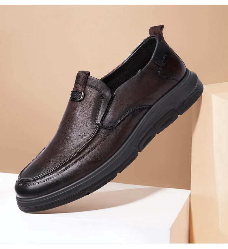 【强人休闲皮鞋】强人商务休闲男鞋头层牛皮软面皮鞋舒适透气套脚款