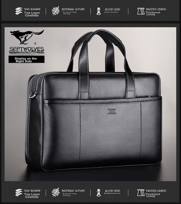 SEPTWOLVES Briefcase for Men, Top-Grain Leather Business Shoulder Crossbody Large Capacity 15.6-Inch Laptop Handbag, Holiday Gift 22