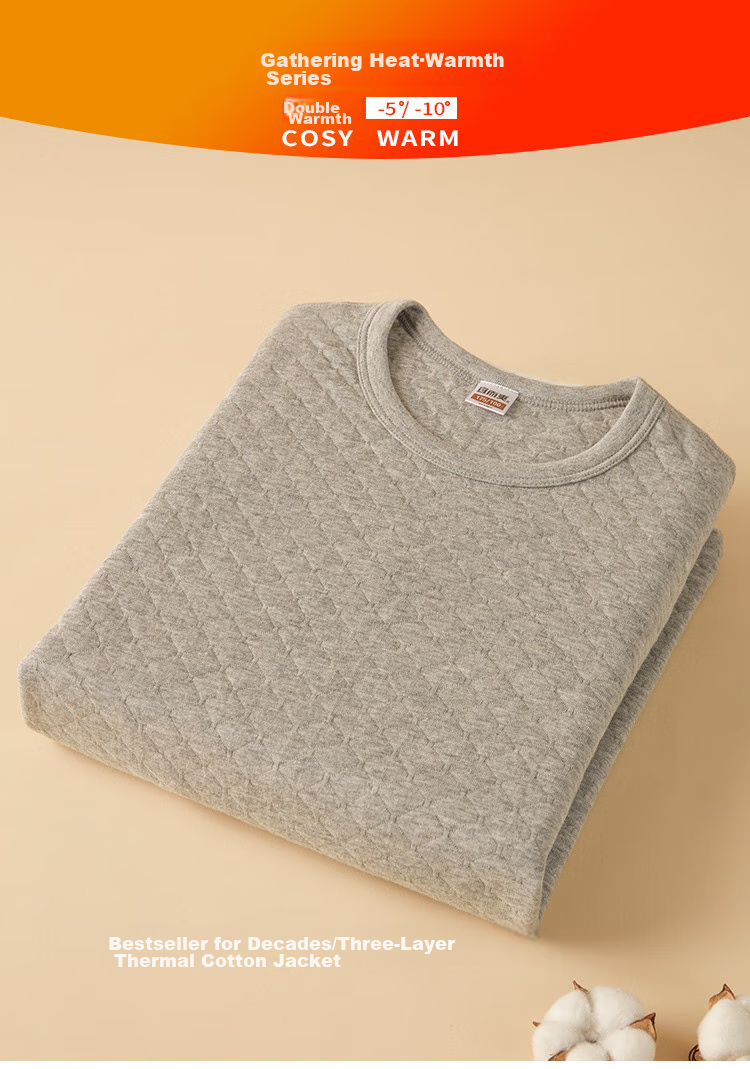 Yiershuang [Triple-Layer Thickened 100% Pure Cotton] Men's Thermal Underwear, All-Cotton Autumn Top, Round Neck Undershirt, Cotton Sweater for Fall And Winter 2