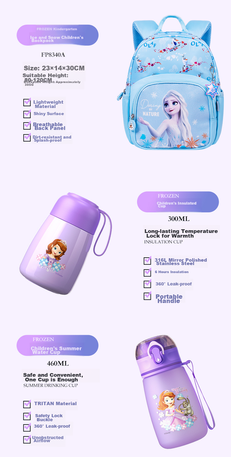 Disney Stationery Set, Elementary School Student Backpack Stationery Gift Box, Girls' Birthday Gift Learning Supplies Large Gift Pack for Ages 12-15 Children's Day Gift, Froze 12