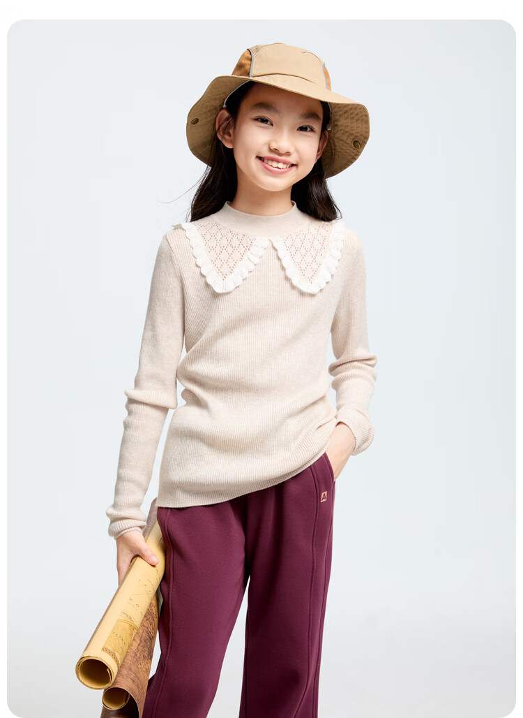 Annil Girls' Mid-Neck Knit Sweater, New Winter 2024 Style, Cloud Sweater Brown, Size 130 6