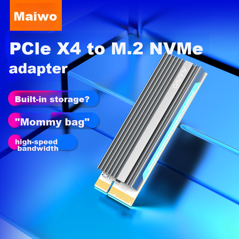 MAIWO KT060 PCIe to M.2 NVMe Adapter Card, Full-Speed M.2 to Gen3 Computer Expansion Card, Vertical RGB Colorful, Supports PCIe X4/X8/X16, with Heatsink