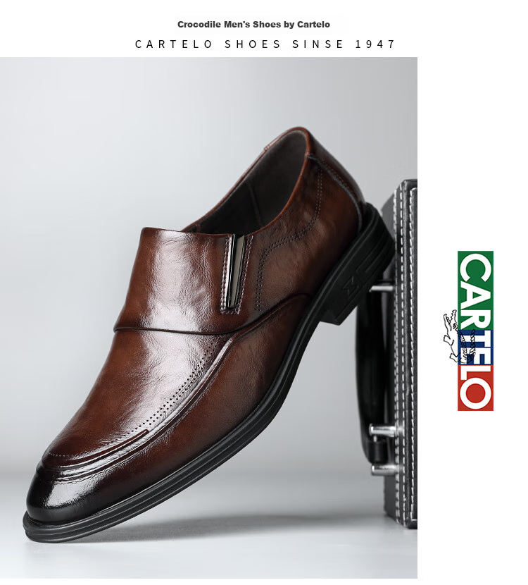 CARTELO British Business Men's Leather Shoes, Breathable Cowhide Men's Shoes, Casual Leather Shoes, Slip-On Loafers, 9832 Black, Size 42 15