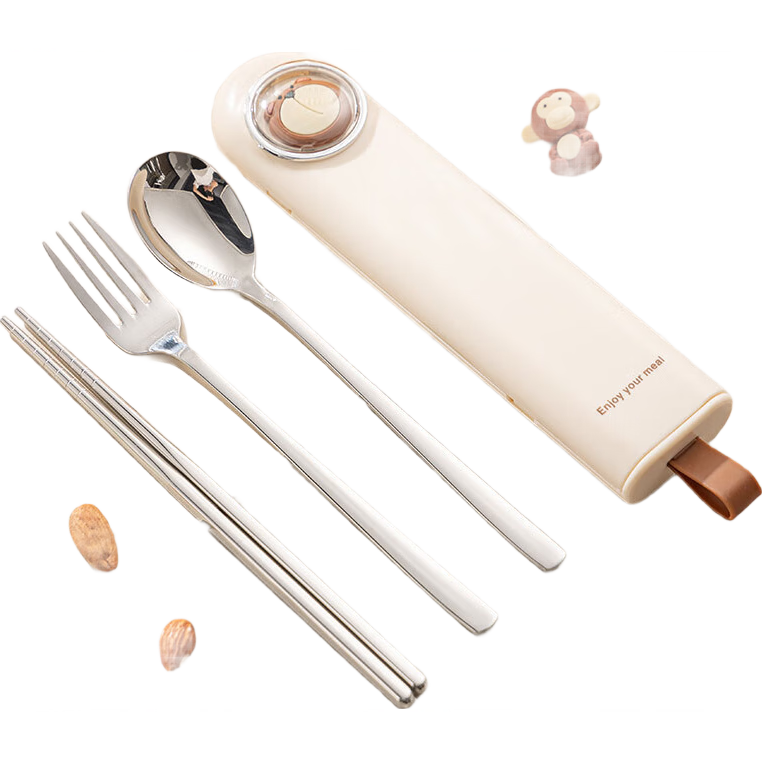 Guangyi Chopsticks, Tableware for Students, 304 Stainless Steel Chopsticks And Spoon Set, Portable Cutlery for Office Workers GY7311