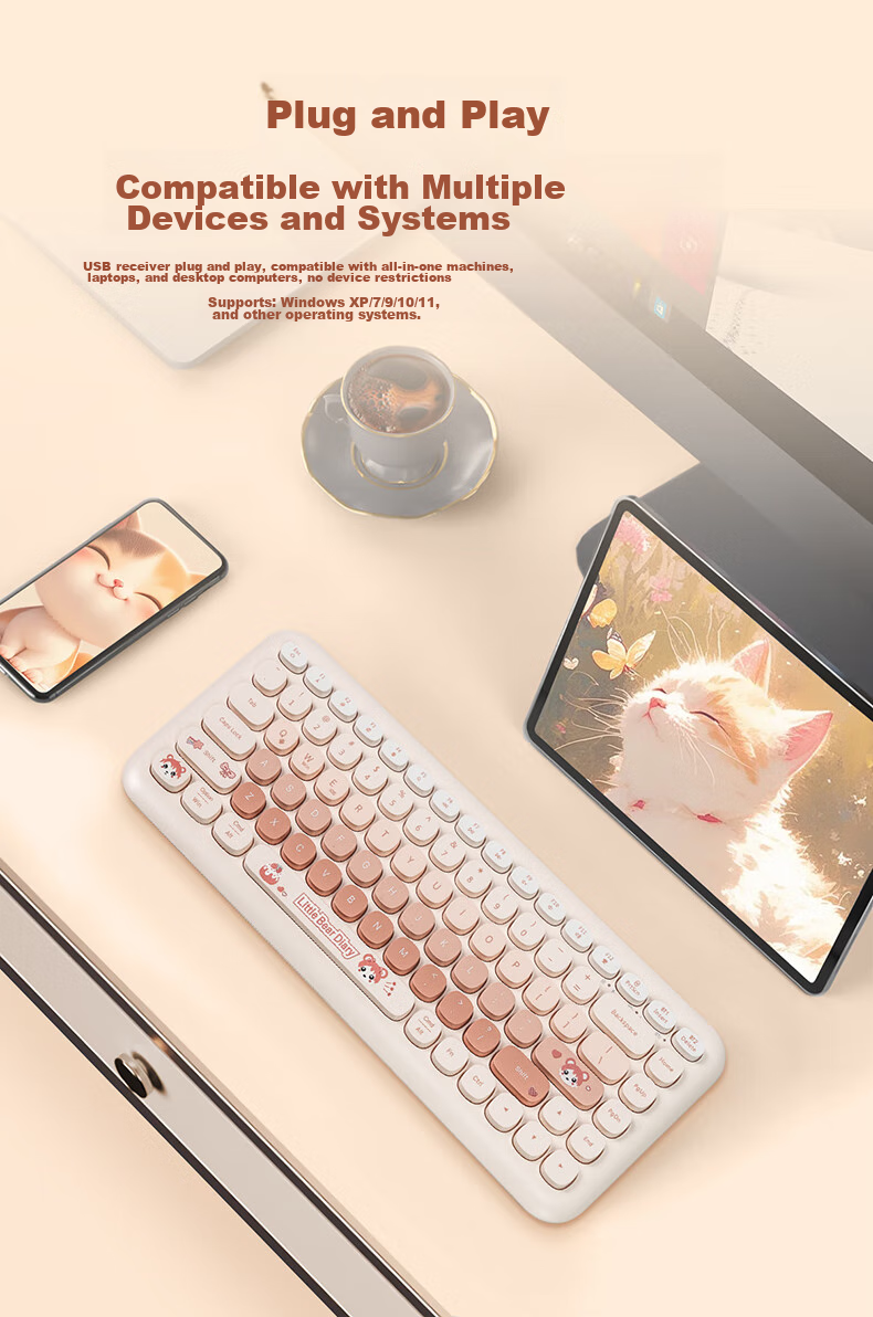 Lenovo Invests in Brand Yinengzhe Wireless Bluetooth Keyboard, Round Keycaps, Cute Desk Decoration, Suitable for Tablets/laptops/XiaoXin, Gift for Women, Gradient Cherry Blossom Pink K520 6