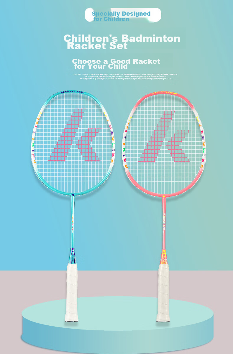 KAWASAKI Badminton Racket Set for Elementary School Students, Children's Durable Iron-Aluminum Composite Double Rackets 535I (Strung) Blue And Pink 1