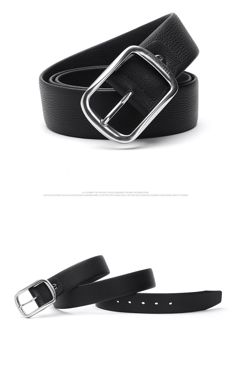 ELLE HOMME Men's Leather Belt with Pin Buckle, Top-Grain Cowhide Casual Trouser Belt for Men, Birthday Gift for Boyfriend 8