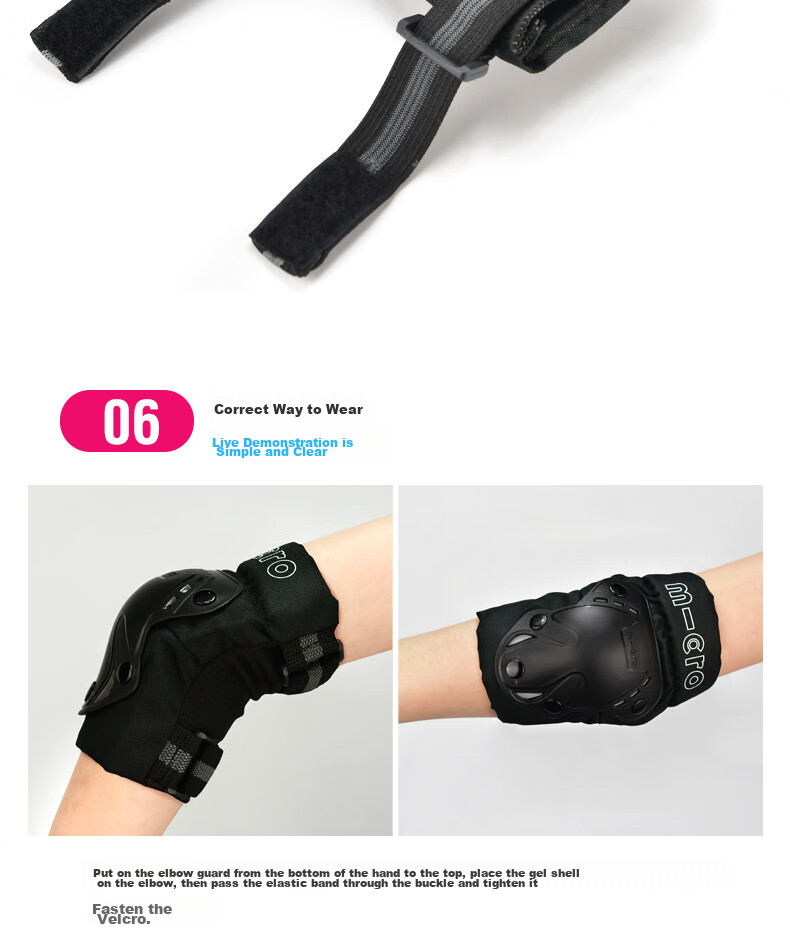 Micro Migu Roller Skating Protective Gear Skateboard Balance Bike M-Cro Thickened Anti-Fall Hand Elbow Knee Pads MPA Black Size L 5