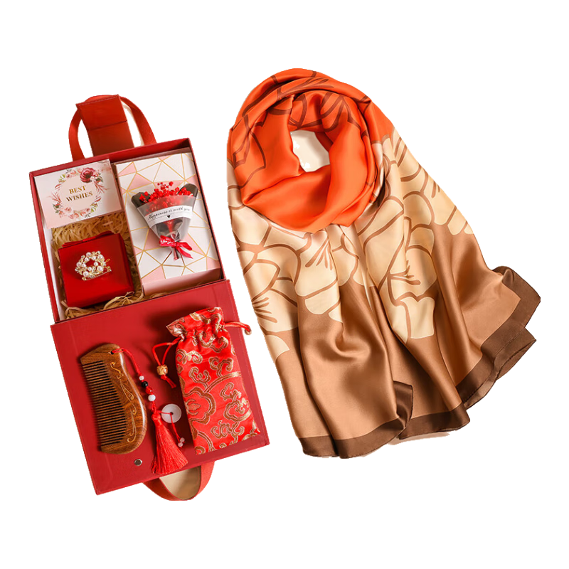 Hangsifu Silk Scarf for Women, Summer Shawl Wrap Scarf Set, Practical Birthday Gift for Mom, Elders, Wife, Mid-Autumn Festival