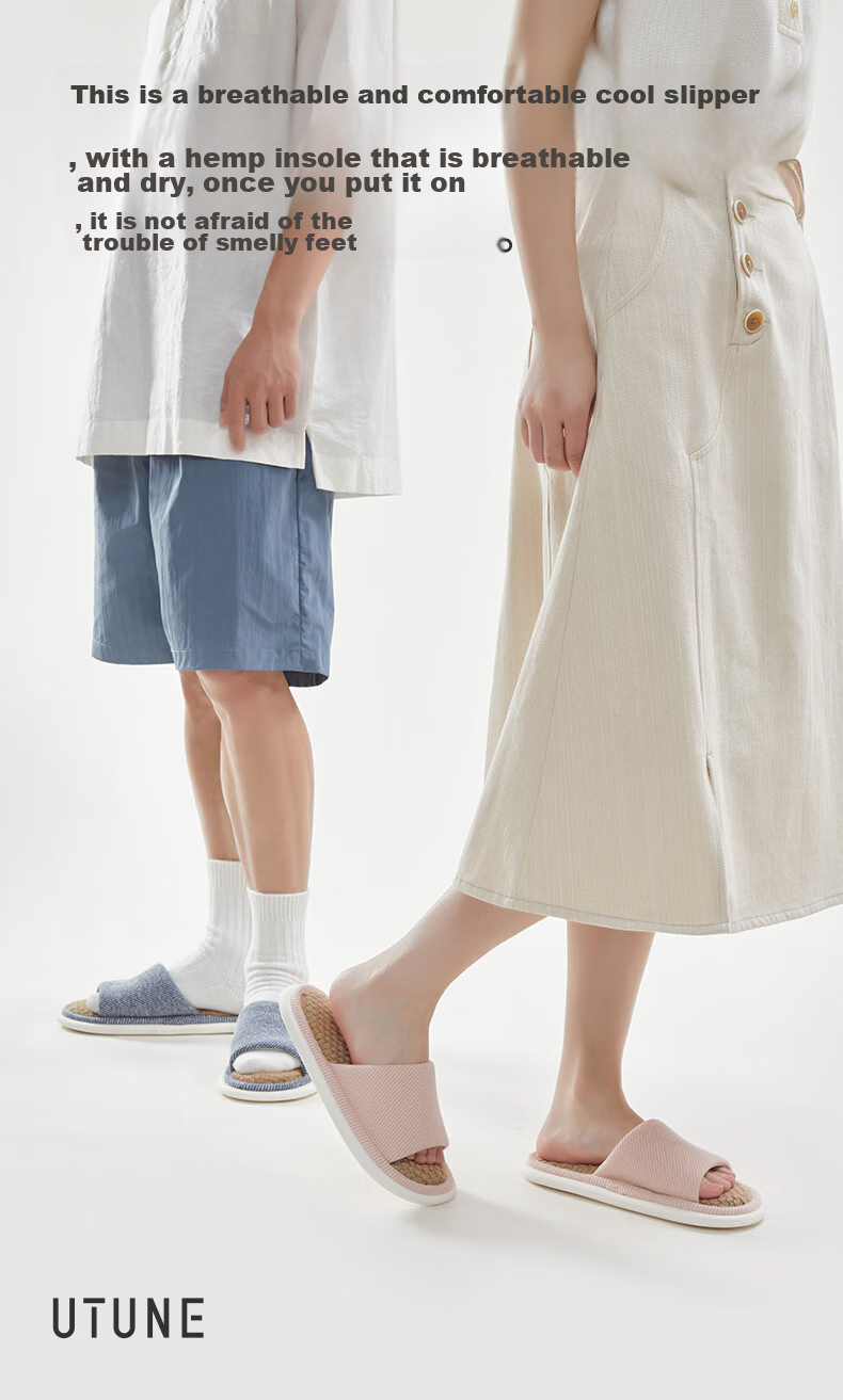 UTUNE Linen Slippers for Women, Breathable And Sweat-Absorbing, Odor-Resistant, All-Season Indoor Non-Slip Silent Slippers for Men, Pink, Size 40-41 1