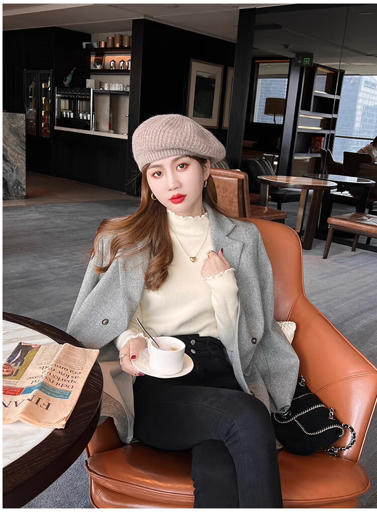XUEXIMAN Women's Base Layer Sweater, Autumn And Winter Ruffle Trim Knit Top, Versatile High-Elasticity Slimming Pullover for Outer Wear 12