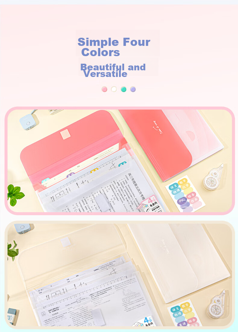 Jindeli 4-Stage Easy-To Exam Paper Classification Folder, A4 Landscape Accordion File, Large Capacity Student Book Storage, Document Organizer, Study Material Holder, Tutoring Bag with 8 Subject Stickers, Blue FM04L 4