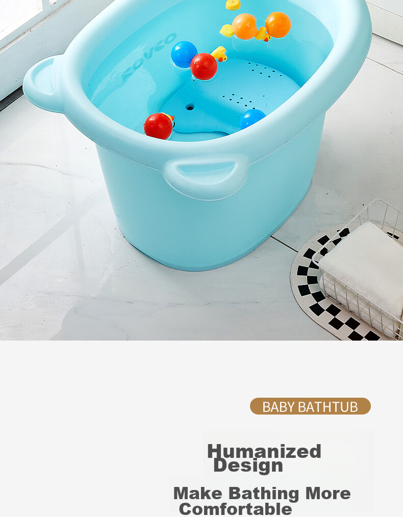 Rikang Bathtub, Baby Bathing Basin, Children's Bathtub, Bathtub with Free Stool, Blue, X1001-1 15