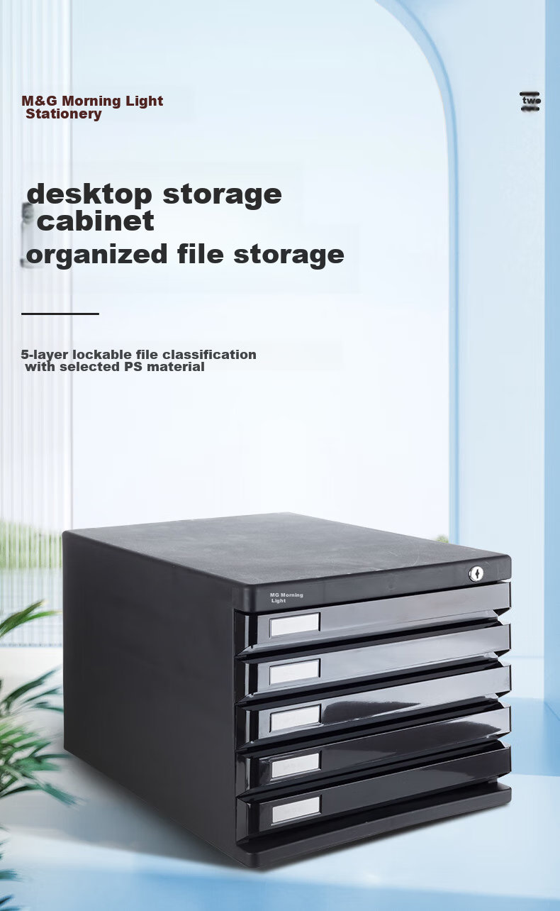 M&G Stationery, 5-Tier Desktop File Cabinet, Drawer-Style Handle A4 Document Storage Cabinet with Index Labels, Office Supplies, Black Single Pack ADM95298 1
