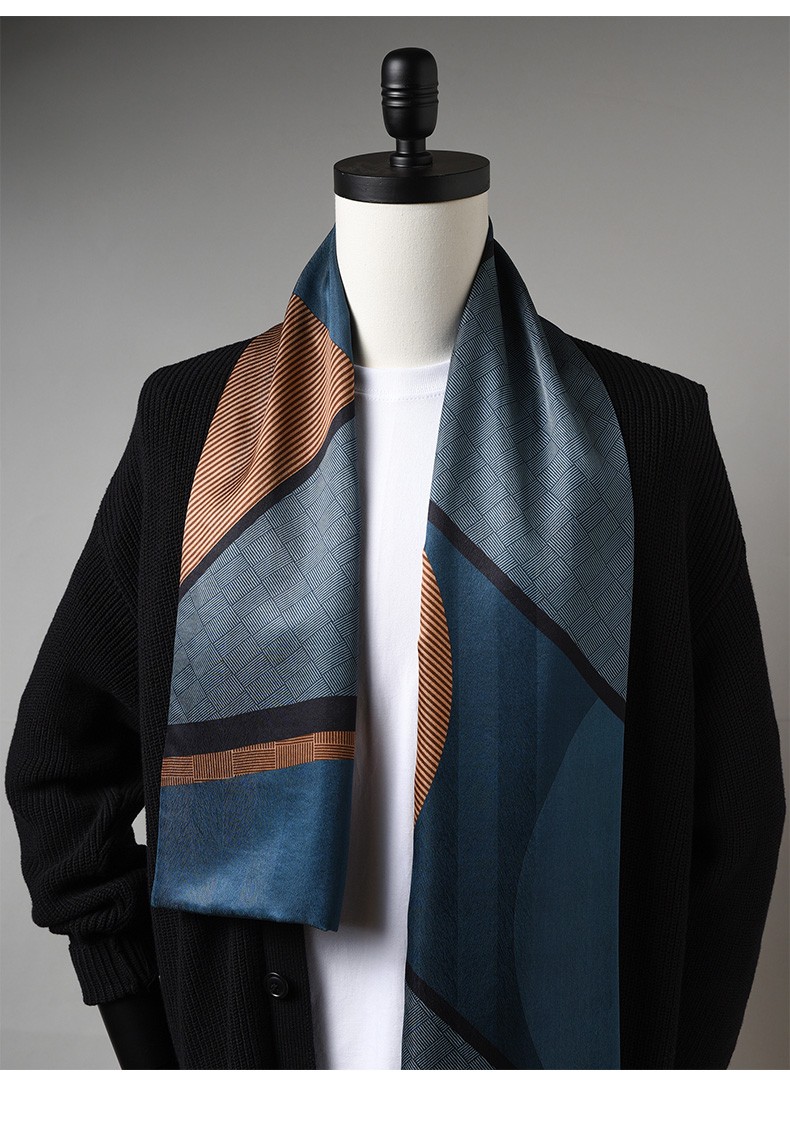 Hangsilu Men's Silk Scarf, Casual Business Style, 16 Meters Long, Double-Layer High-Quality, Birthday Gift, Holiday Present for Dad, Husband, Elders 18