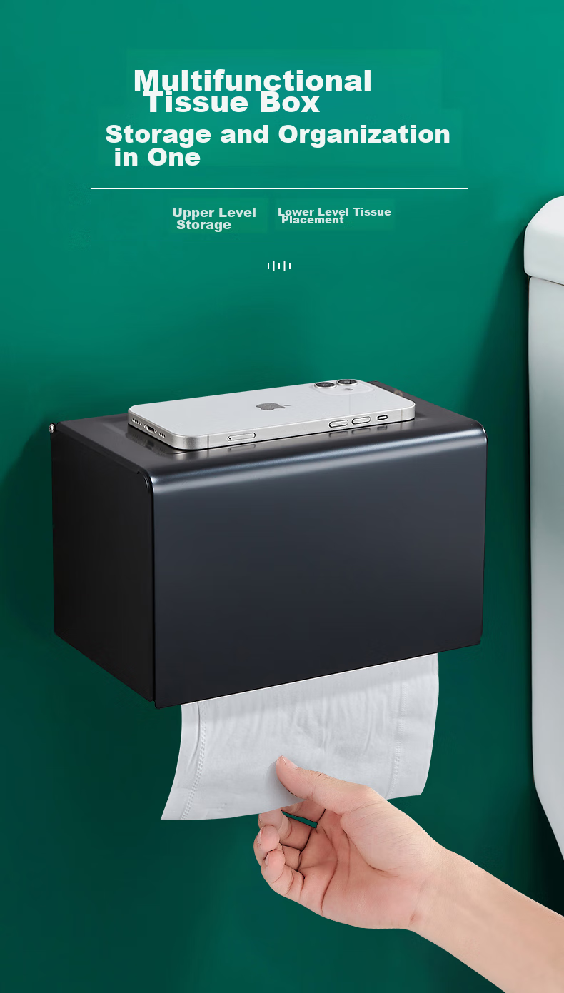 Interhasa! Space Aluminum Toilet Paper Holder, Wall-Mounted Bathroom Tissue Box, No Drilling Required P1190009 1