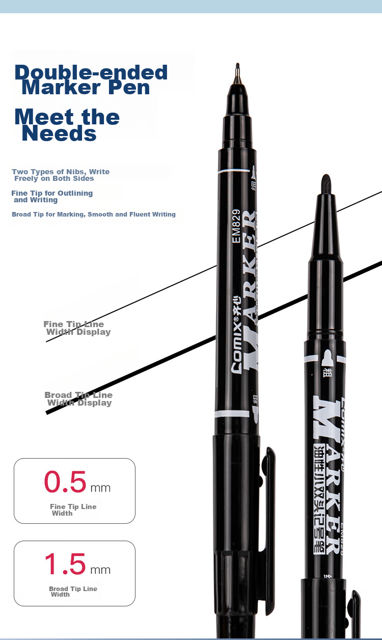 COMIX Dual-Tip Marker/Outlining Pen Drawing/Large Logistics Oil-Based Pen/Line Width 0.5-1.5mm/Red 12 Pieces/Box MK833 3