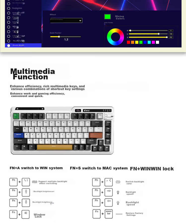 KZZI K75 Mechanical Keyboard Wired Bluetooth Wireless 2.4G Tri-Mode Gasket Structure 82 Keys 75 Layout PBT Keycaps E-Sports Gaming RGB Light Time Machine Edition TTC Flame Purple Switch 16