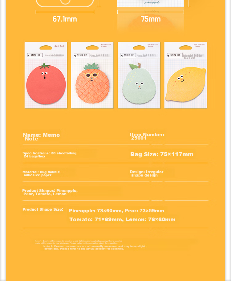 Deli 24 Packs of 720-Page Fruit-Themed Memo Pads, Creative Cute Message Paper/sticky Notes/self-Adhesive Message Book Back-To Essential 25601 13
