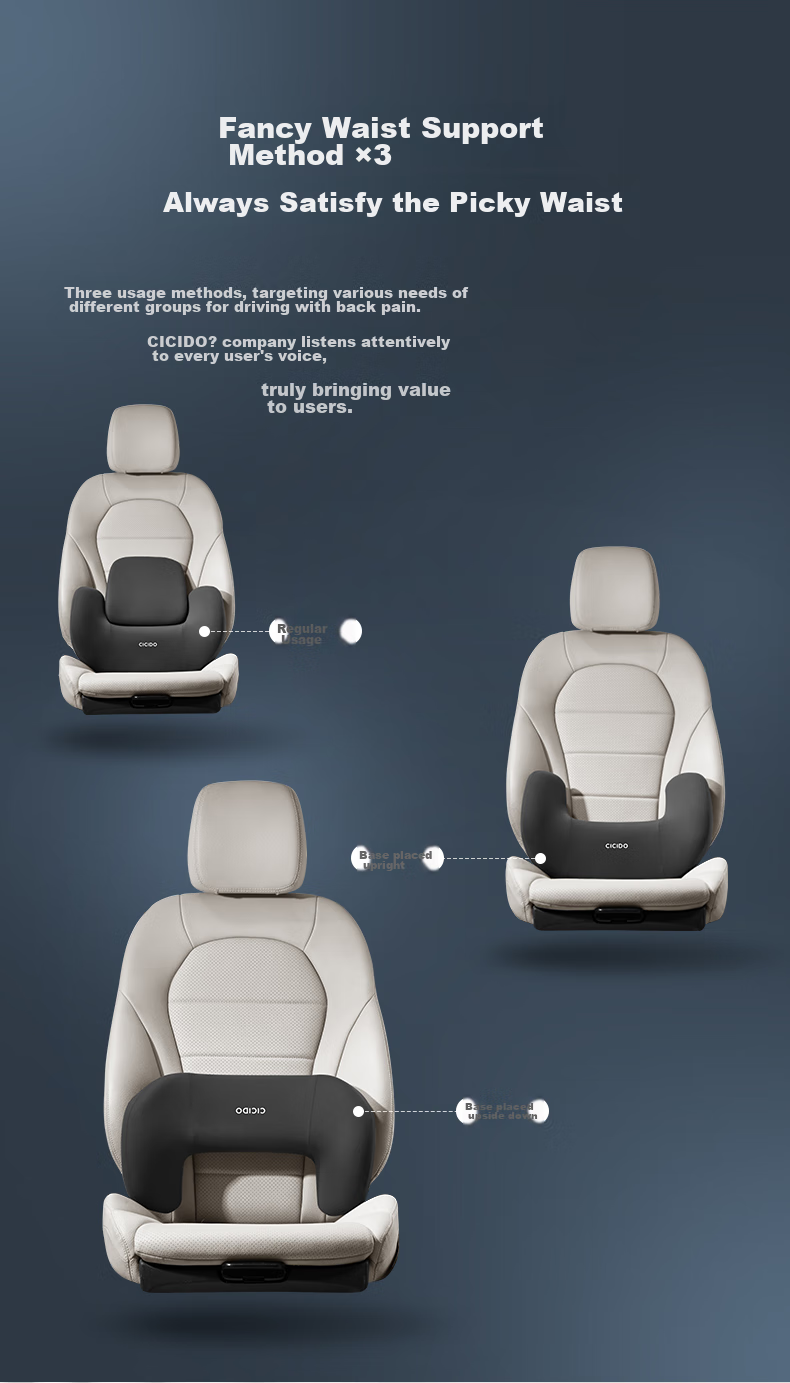 CICIDO [Innovative Technology], Lumbar Support Backrest Car Cushion Seat Pad, All Black SS0134 3