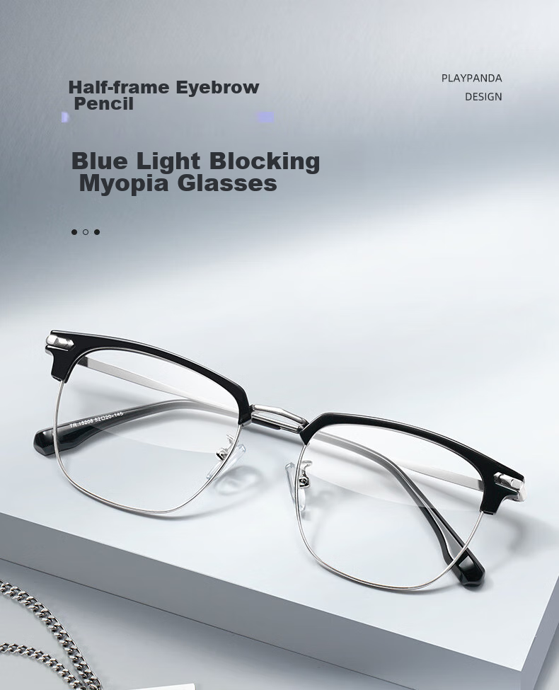 Cuntiandaofu Blue Light Blocking Glasses, Semi-Rimless Glasses, Ultra-Light Non-Prescription Protective Eyewear for Men And Women, High Definition Clear Lenses, Black And Silver Color 1
