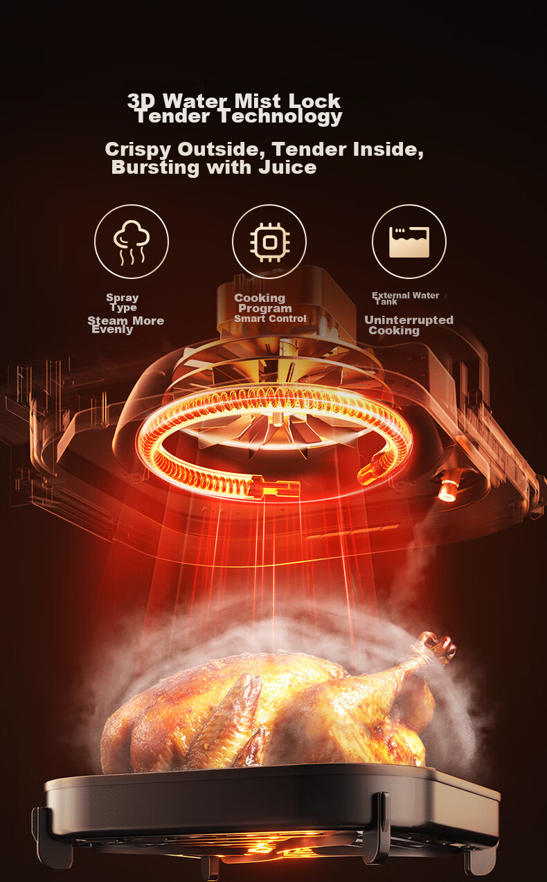 SUPOR Air Fryer, Steamer And Roaster All-In 6L Multi-Functional Automatic All-In Machine for Home Use with Visible Touch Control, Air Circulation, No-Flip Design, Large Capacity Steam Tender Frying KD60D830A 9