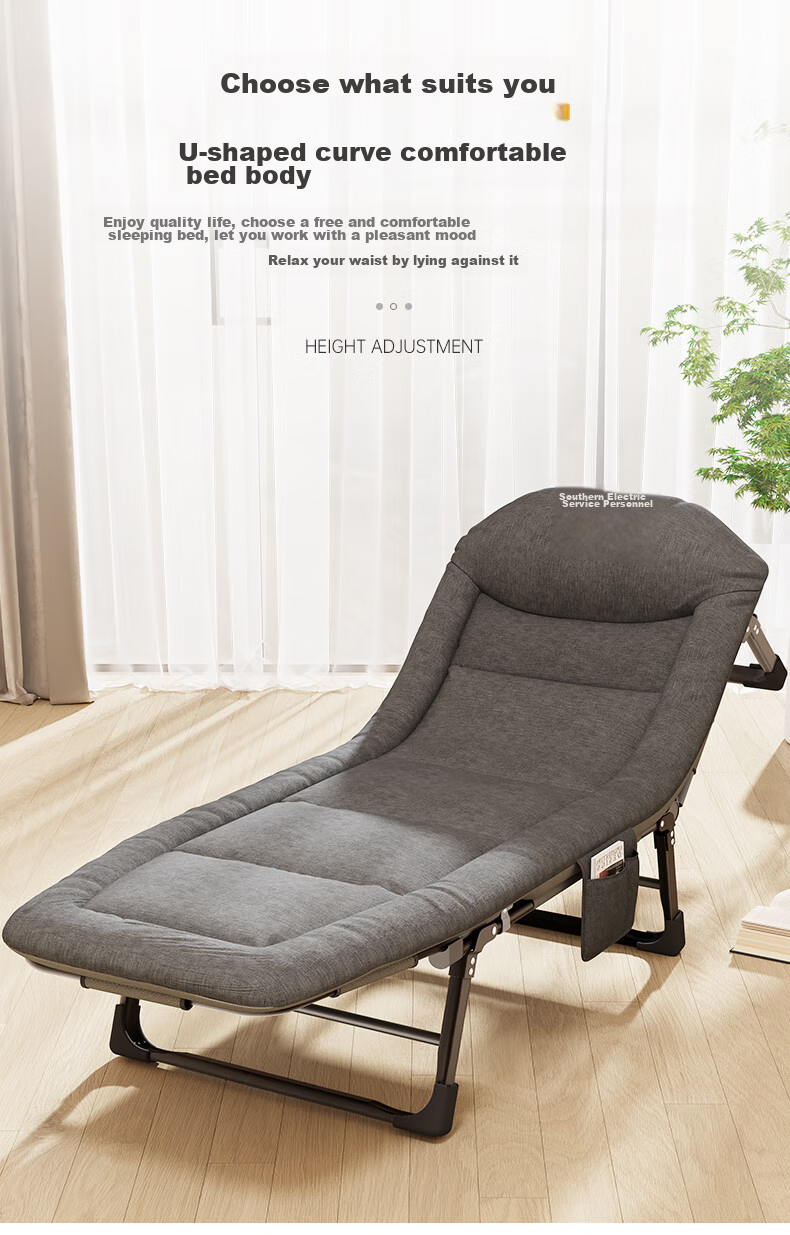 Nanjiren Folding Bed Lounge Chair Single Bed Office Nap Chair Folding Rest Bed Companion Care Bed Simple Camping Bed Light Linen Gray 2