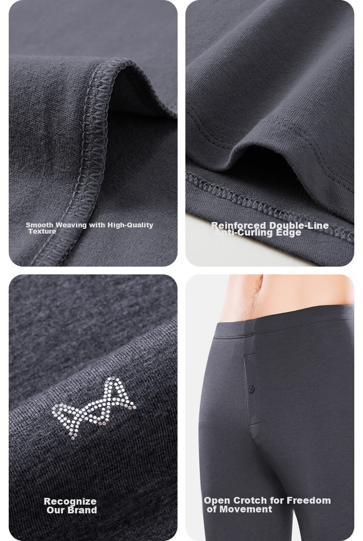 MiiOW [Xinjiang Long-Staple Cotton] Men's Thermal Underwear, Seamless Antibacterial Autumn Top And Bottom, Thin Round Neck Base Layer Set 17