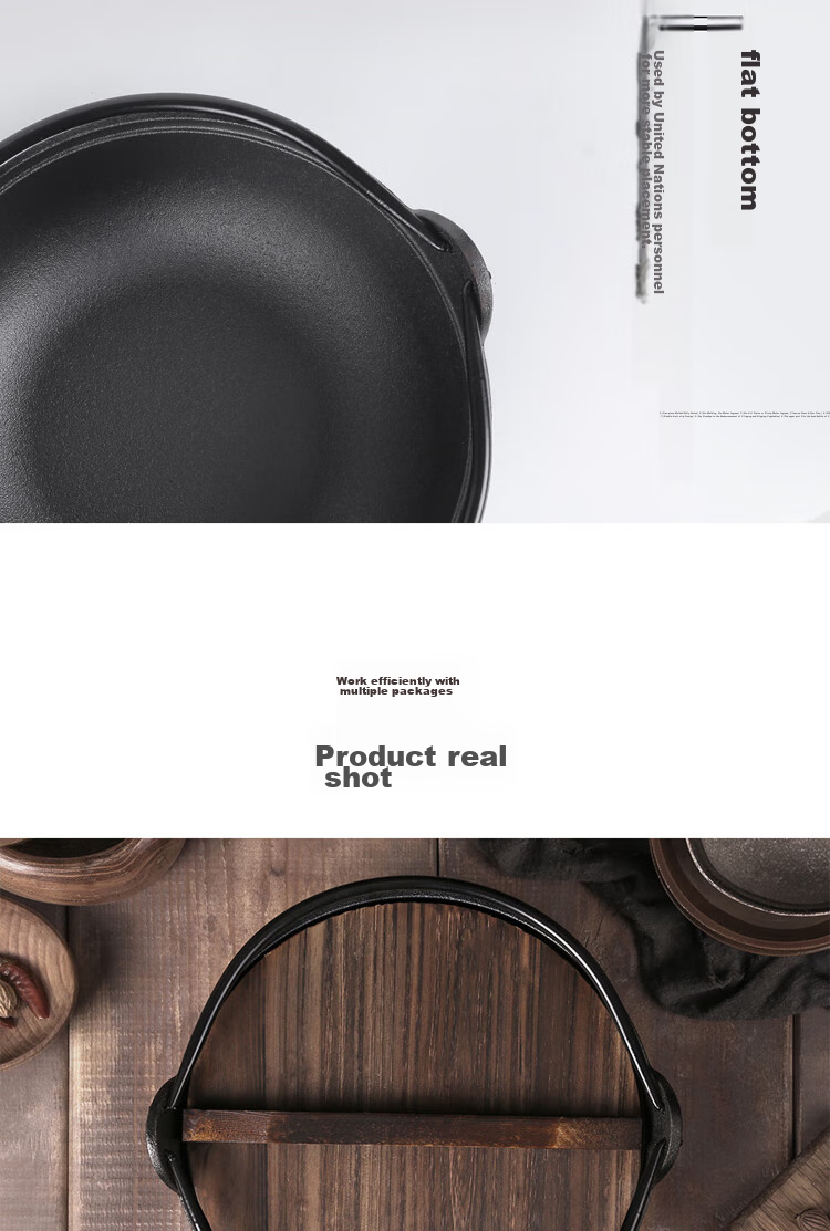Telssida Japanese Cast Iron Sukiyaki Pot, Uncoated Thickened Non-Stick Raw Iron Soup Pot, Stew Pot, Meat Stewing Pot, Outdoor Cooking Hot Pot 11