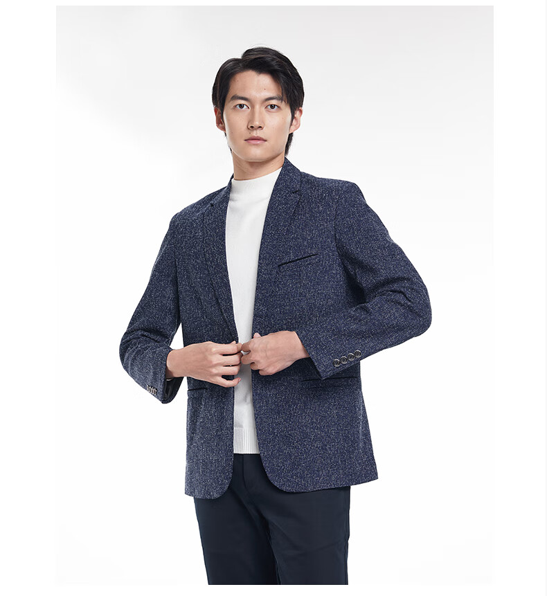 ROMON Men's Slim Fit Business Suit Jacket, Casual Blazer, Formal Wear, Single Suit Jacket, Men's Clothing 24F0206 Navy Blue 170 8