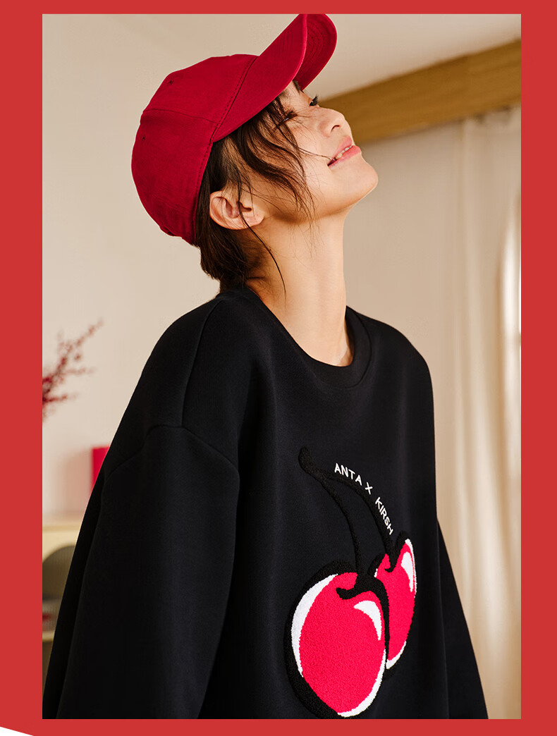 ANTA ×kirsh Collaboration | Cherry Round Neck Pullover Sweatshirt for Women, New Autumn Trendy Sports Top 14