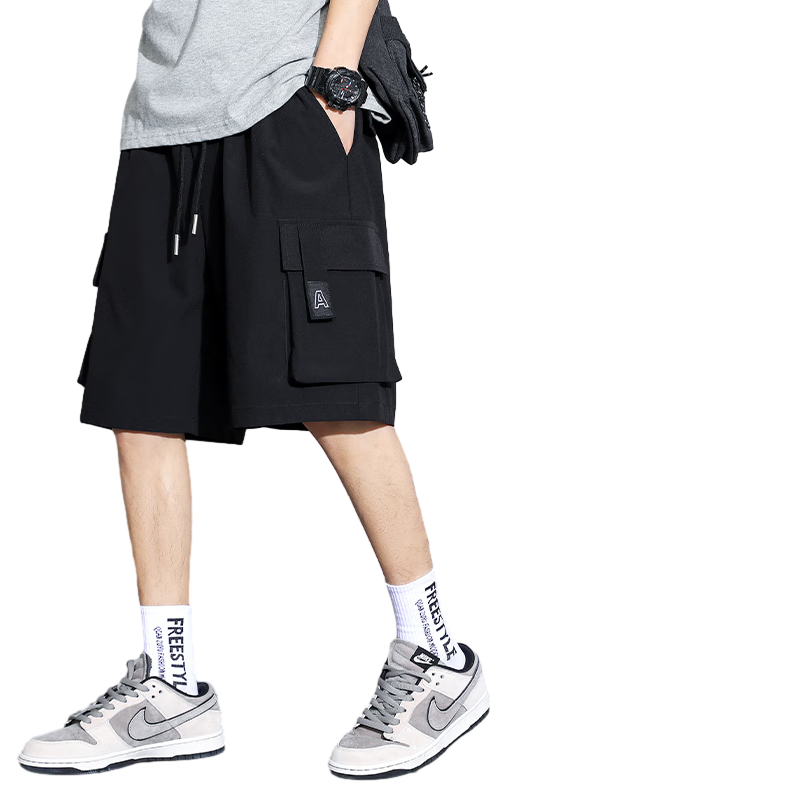 I'M DAVID Men's Cargo Shorts, Summer Loose Fit Trendy Sports Casual Wear, Men's Knee-Length Shorts, Black, XL