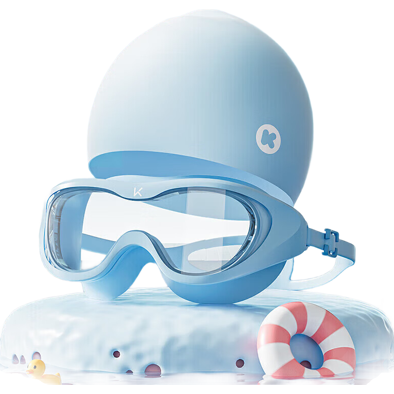 Keep Children's Large Frame Swimming Goggles, Boys And Girls High-Definition Waterproof Anti-Fog Professional Swimming Glasses, Swim Cap Set, Seaside Blue