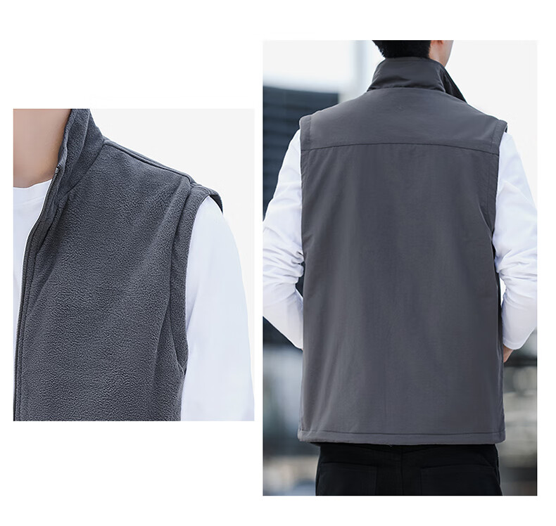 JEEP SPIRIT Fleece-Lined Casual Vest for Men, Spring And Autumn Wear, Two-Way Vest, Workwear Jacket, Khaki, 2XL 3