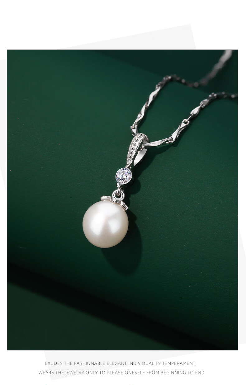 Qlady Sterling Silver Freshwater Pearl Necklace for Women, Collarbone Chain Elegant Silver Pendant Birthday Valentine's Day Gift for Wife Girlfriend 4