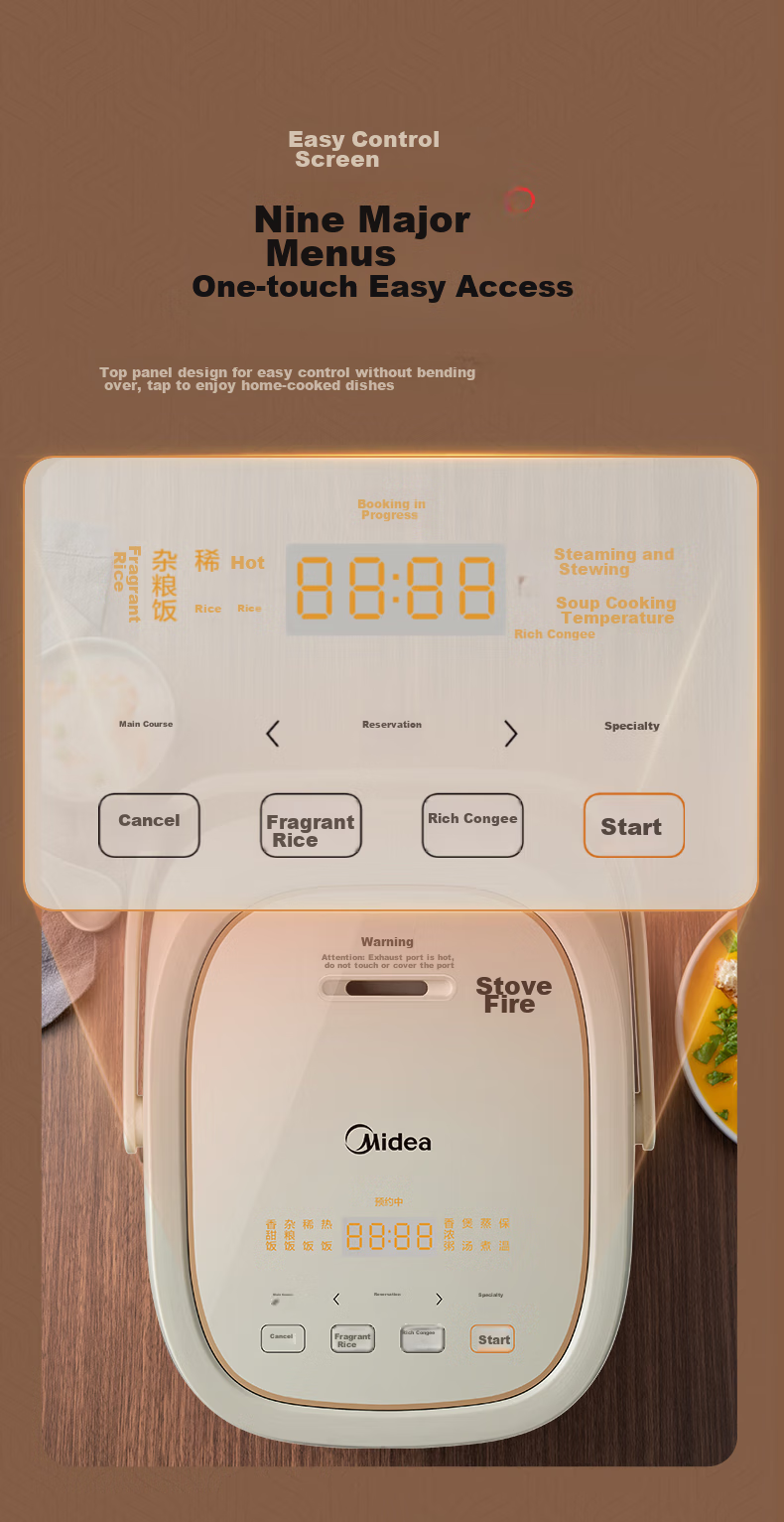 Midea Low-Glycemic Rice Cooker for Home Use, 3-4 People Capacity, 4L Large Capacity, Separates Rice And Soup, Drains Rice, Reduces Added Sugar, IH Stove Compatible, Model CFB4095HL, Official Brand 7