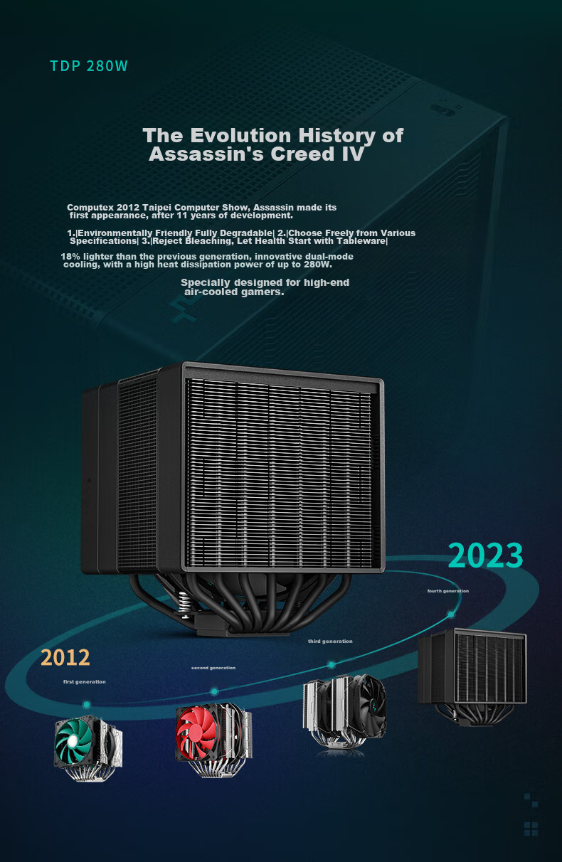 DEEPCOOL Assassin VC Supreme White CPU Air Cooler (7 Heat Pipes/VC Equal Temperature Base/Double Mode Cooling/Supports Intel Ultra Series Processors) 3