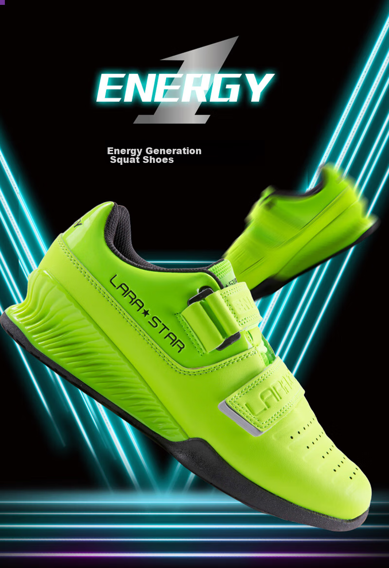 LARASTAR Squat Lifting Deadlift Shoes, Gym Indoor Training Shoes, Specialized Non-Slip Support Boxing Shoes, Fluorescent Green, Size 43 1