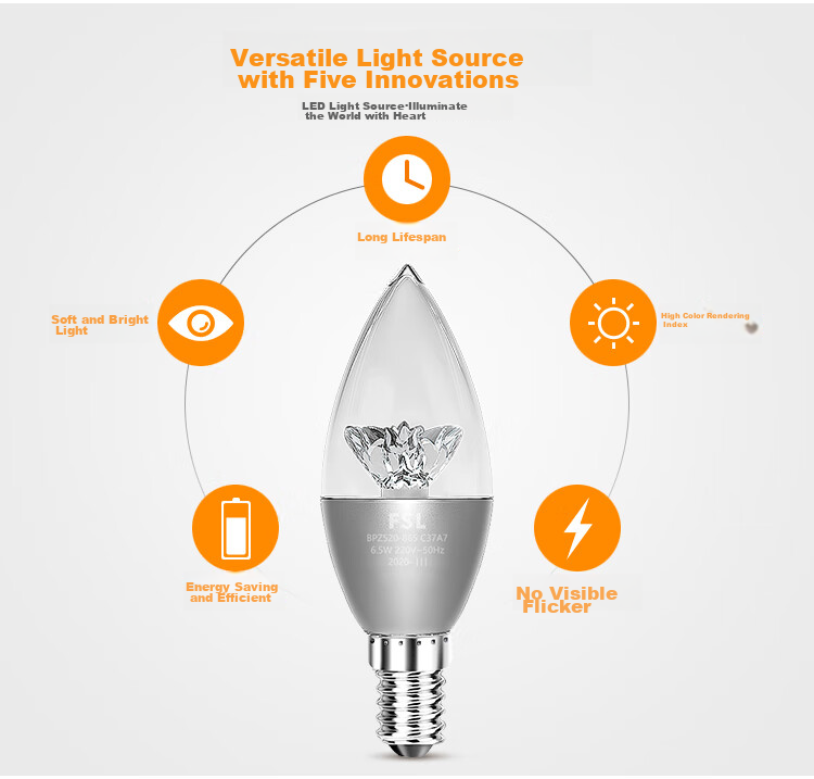 Foshanzhaoming Crystal Lamp Bulb, Candle-Shaped, Pointed Crystal Bulb, Small Screw Base E14, Silver, 6.5W, Cool White Light 4