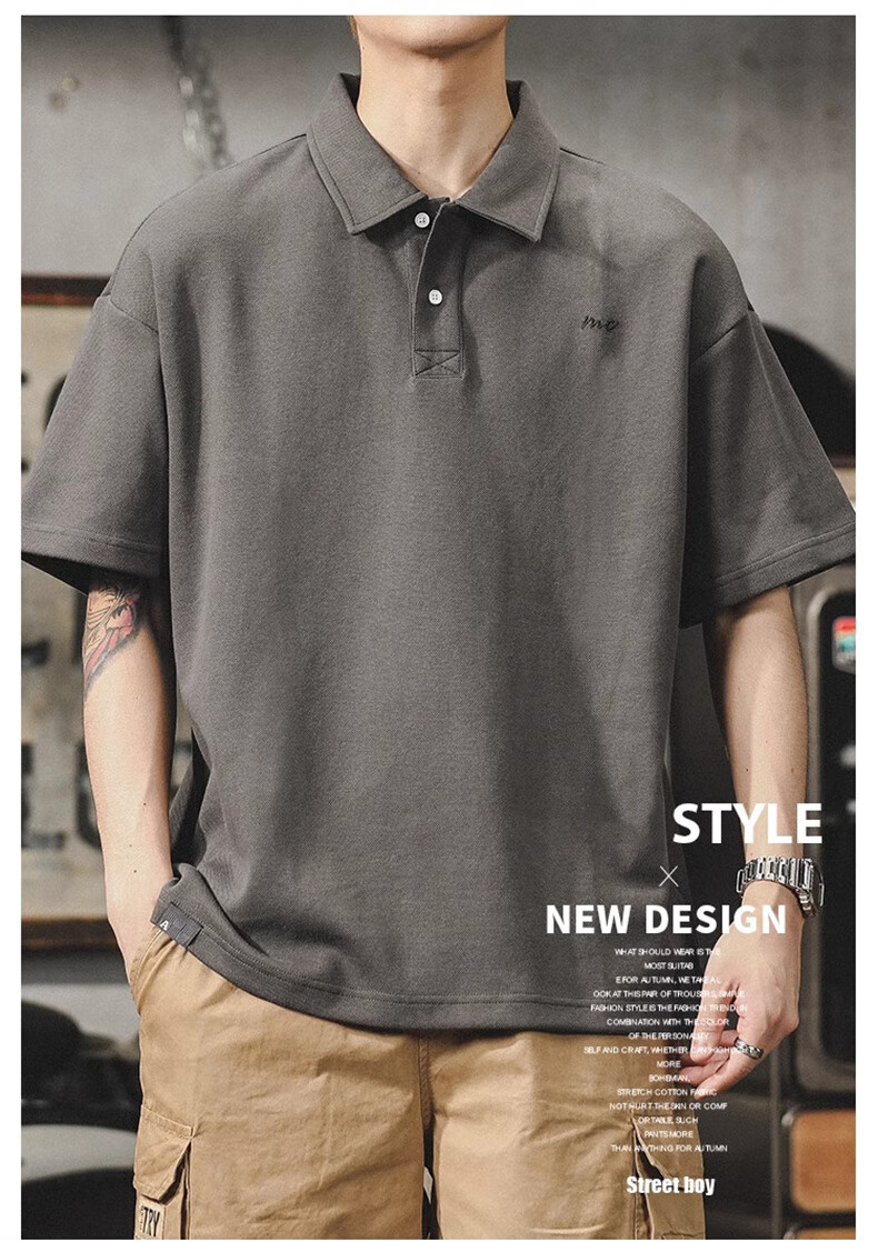 Jeanswest American Vintage Polo Shirt Men Summer Simple Heavyweight Loose Fit Plus Size Short Sleeve Top 2