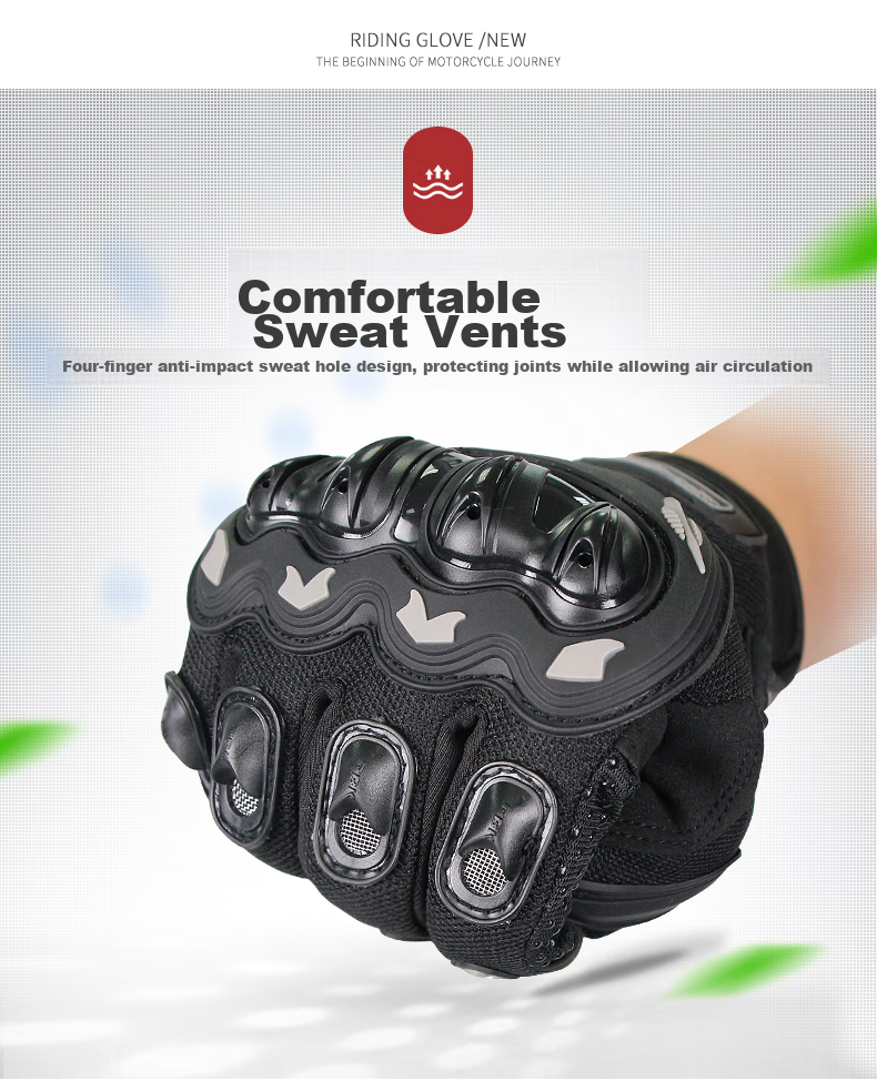 BIKEBROS Motorcycle Riding Gloves, All-Season Anti-Fall Wear-Resistant Racing Gloves with Touchscreen Function, Summer Motorcycle Gear, Black M Size 5