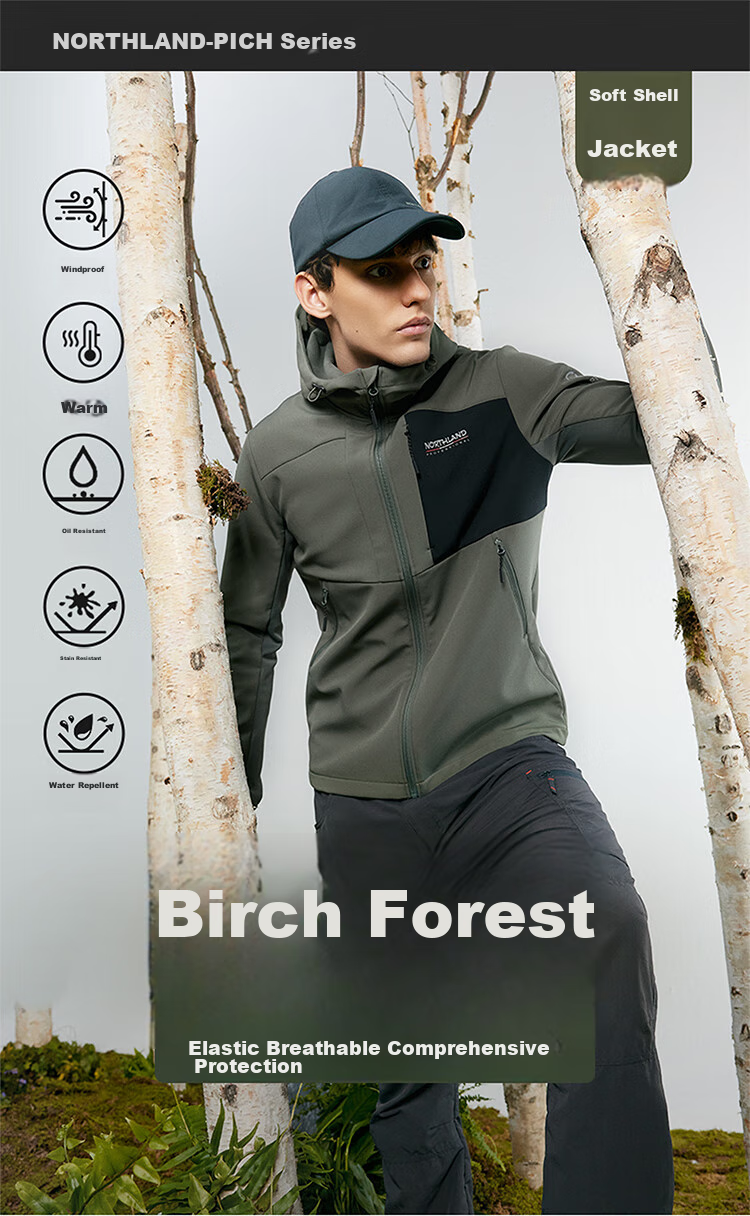 NORTHLAND [Baihulin] Outdoor Men's Windproof And Water-Resistant Soft Shell Jacket for Hiking And Mountaineering, Triple Protection Oil-Proof And Stain-Resistant Coat 1