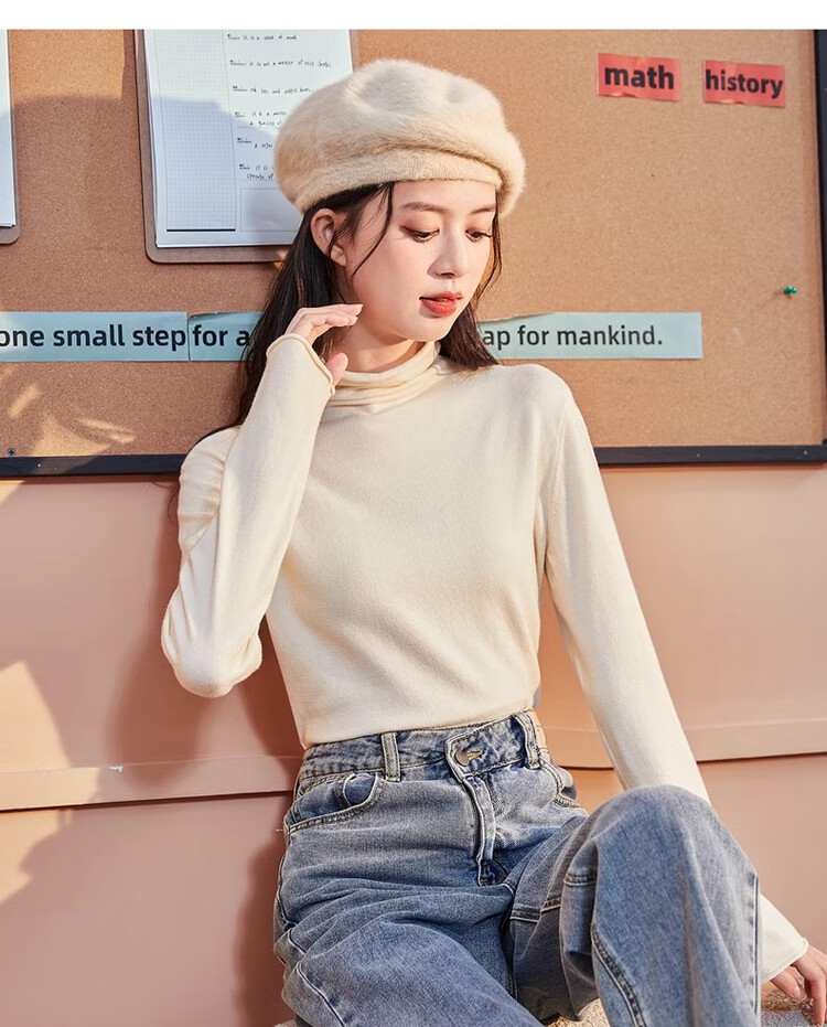 TonLion 2023 Solid Color Turtleneck Slim Fit Base Shirt for Women, Commuter Versatile Top, Black, M 11