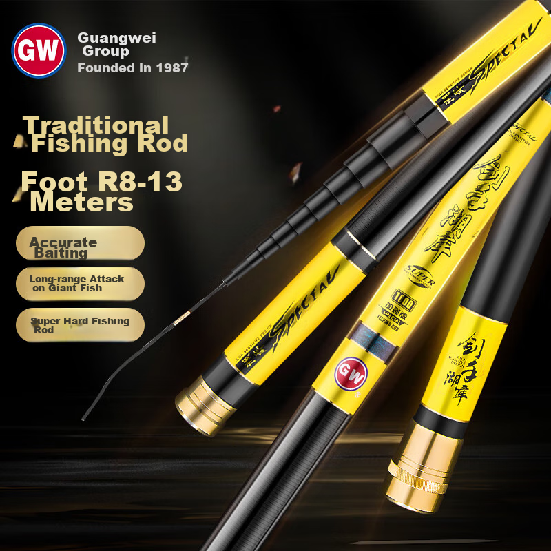 GW Jian Shou Lake Ku Chang Rod, 10 Meters Fishing Pole, Ultra-Light And Ultra-Hard Carbon Fiber, Platform Fishing Rod, Groundbait Rod, Hand Rod, Fishing Pole