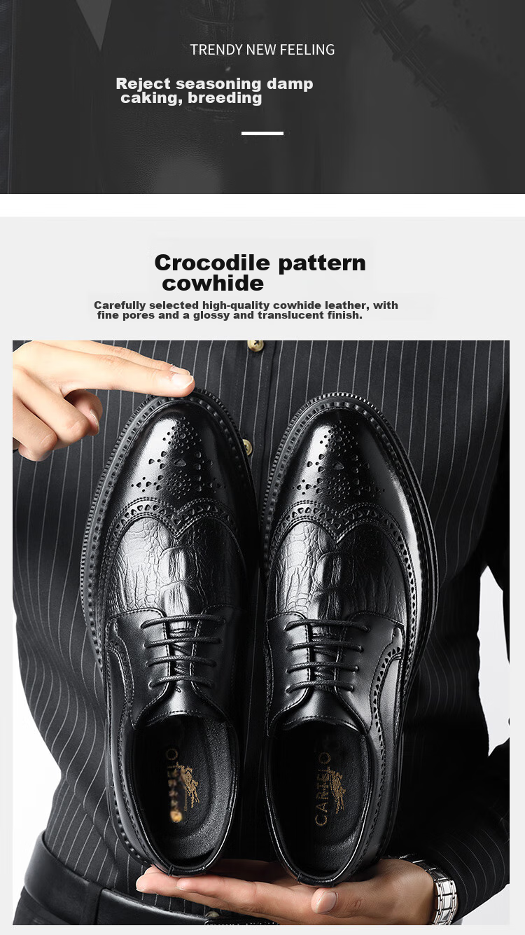 CARTELO Men's Leather Shoes, Brogue Derby Shoes, Business 2026 New Style Casual Genuine Leather Formal Shoes, Height-Increasing British Style Wedding Shoes 4