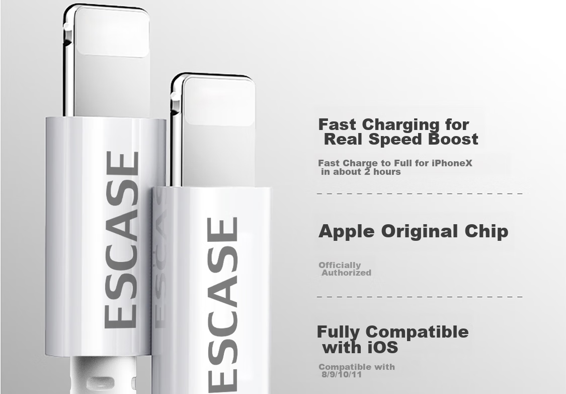 ESCASE Apple Data Cable, IPhone 14 Pro/13/11/12 Fast Charger Cord, Suitable for 6S/7/8 Plus, PET Anti-Kinking, IPad Air/Pro, White 4