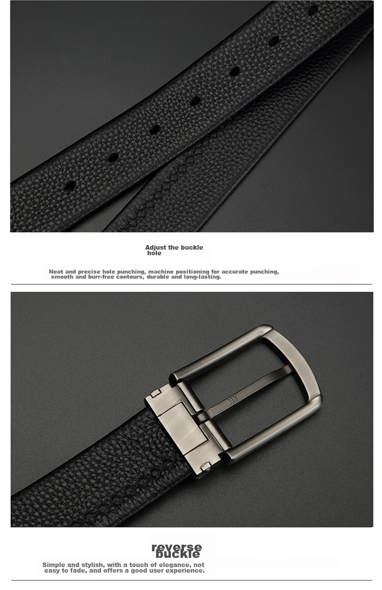 CROCODILE Versatile Youth Top-Grain Leather Casual Belt for Men with Pin Buckle, Birthday Gift ZT341 Black 18